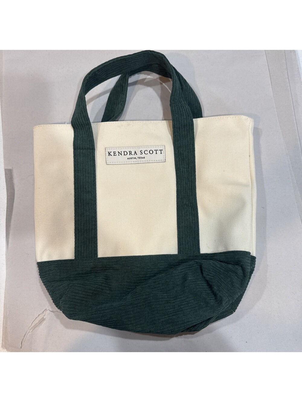 Kendra Scott Mini Canvas Boat Tote Forest Green Corduroy Bag Never used